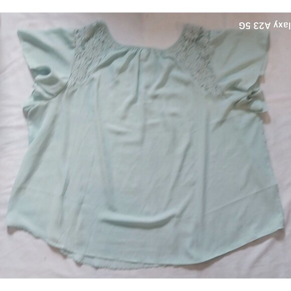 Torrid Light Mint Lace-Trim Flutter Sleeve Blouse Size 5 Polyester Cotton Blend - Picture 3 of 9